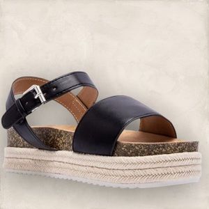 Qupid Cancun Black Espadrille Cork Wedge Sandal